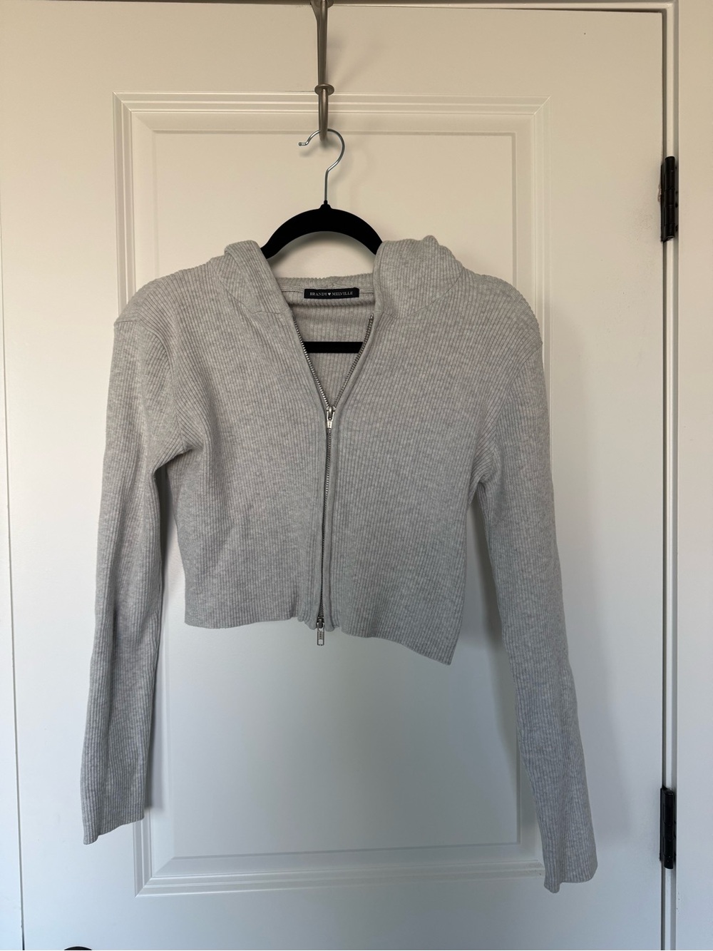 Brandy Melville grey cropped zip up sweater